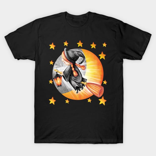 Witch Among the Stars: Halloween Broomstick Flight T-Shirt by PrezencikABC